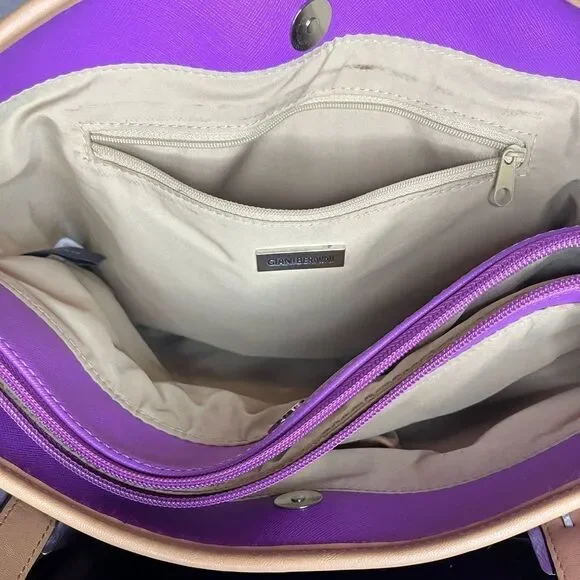 Giani Bernini Saffiano Bright Purple Tote Bag Leather Purse Medium Sized - Picture 13 of 15